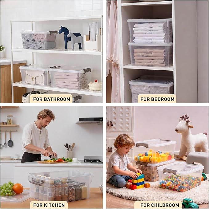 Citylife 6 Packs 17 QT Plastic Storage Bins with Lids Large Stackable Storage Containers for Organizing Clear Storage Box for