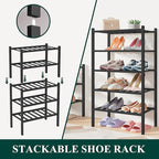 Smiry Bamboo Shoe Rack for Closet, 2 Tier Long Wooden Stackable Shoe Organizer, Free Standing Shoes Storage Shelf for Entrywa