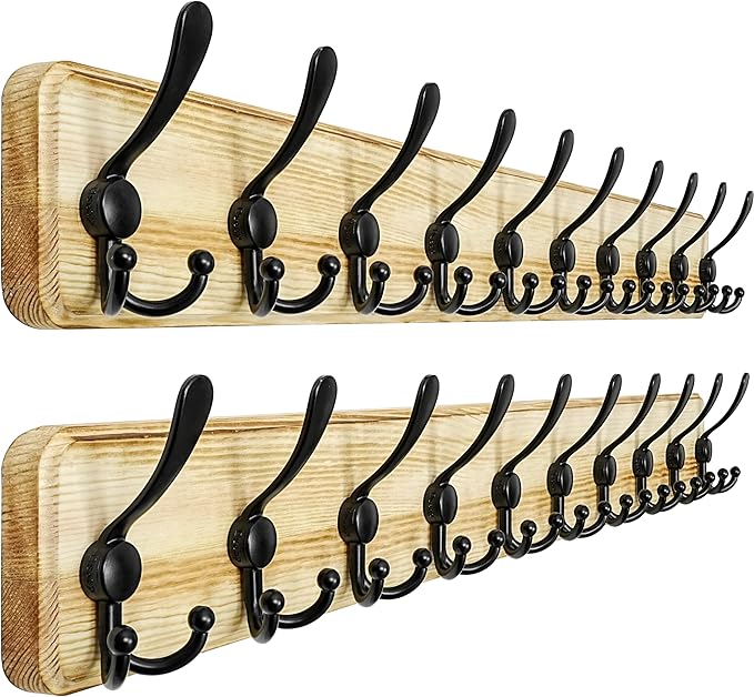 Dseap Coat Rack Wall - Heavy-Duty 38-1/4" Long, with Reinforced 10 Custom Tri-Hooks, Solid Wood Wall Hanger for Coats Hat Jac