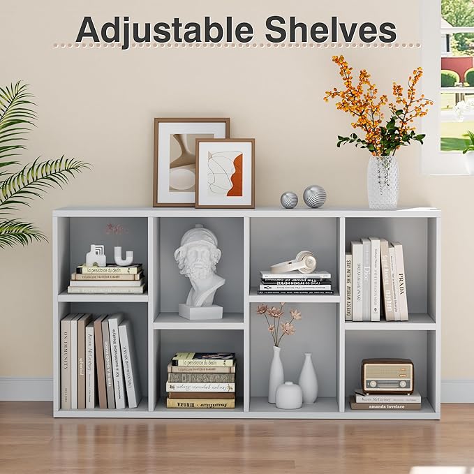 YESHOMY 8 Cube Bookcase, Open Frame 2-Tier Book Shelf, Bookshelf Storage Organizer with Adjustable Shelves for Organization, 