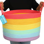 OrganiHaus Rainbow Blanket Basket for Classroom & Nursery, Extra Large Woven Laundry Basket w/Handles, Kids Toy Organizer & S