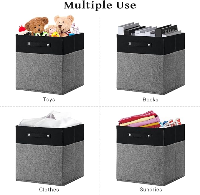 FinishingBo 13 x 13 Inch Fine Linen Storage Bins with Handles，Fabric Cube Boxs，Basket Organizers for Shelves for Home, Closet
