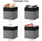 FinishingBo 13 x 13 Inch Fine Linen Storage Bins with Handles，Fabric Cube Boxs，Basket Organizers for Shelves for Home, Closet