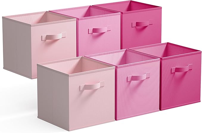 GRANNY SAYS Pink Gradient Cube Storage Bins, 11 Inch Cube Storage Organizer, Fabric Collapsible Storage Bins with Handle, Sto