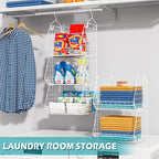 5 Tier Closet Hanging Organizer, Clothes Hanging Shelves with 4 Hanging Hooks 5 S Hooks, Wire Storage Basket Bins, for Clothi