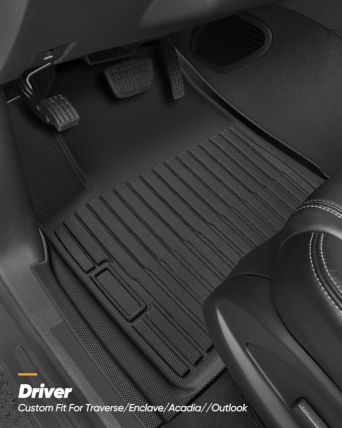 All Weather Floor Mats Custom Fit for Chevy Traverse 2009-2017 (Only Fits Captain's Chairs), Front Backseat Row Liners for GMC Acadia 2007-2017, Full Interior Protection TPE Rubber Car Accessories