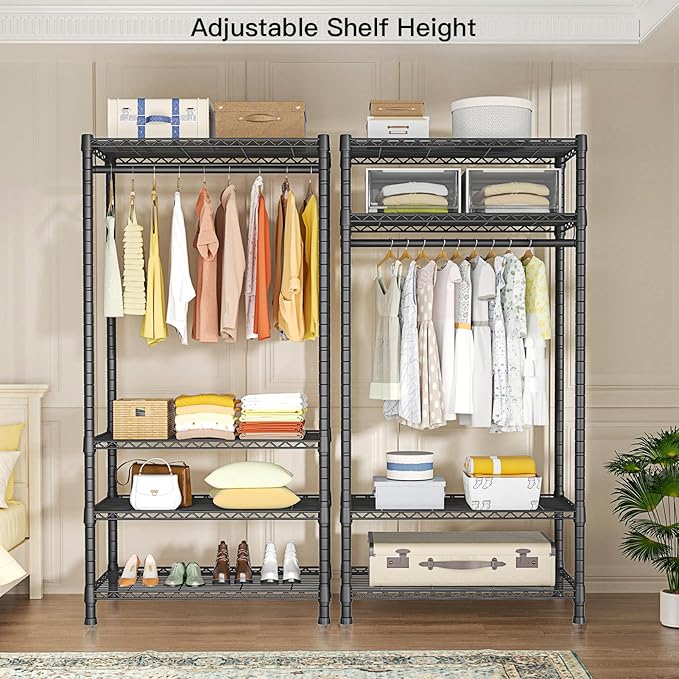 Ulif H2 Heavy Duty Clothes Rack, Freestanding 4 Tiers Garment Rack for Hanging Clothes with Shelves and Hangers, Closet Organ