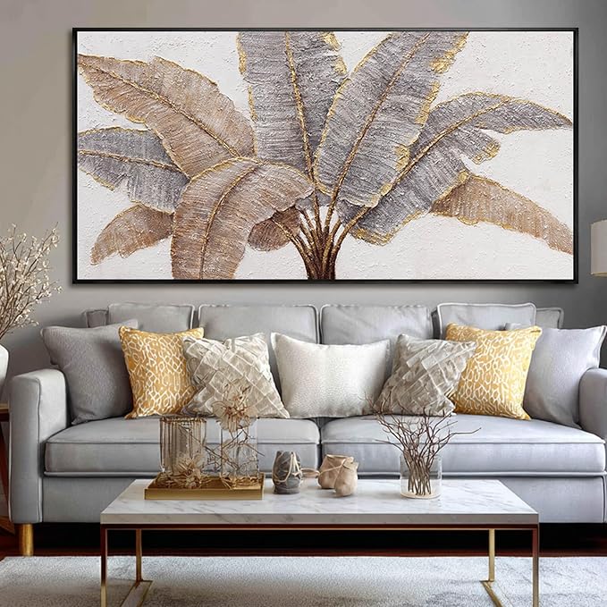 CHUDANHAO Botanical Wall Art Vintage Pictures Wall Decor Grey and Gold Photo Prints Line Wall Hangings 24"x48" Canvas Decorat