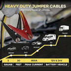 Heavy Duty Jumper Cables, 2 Gauge 20 Feet 800 Amp Automotive Booster Cables for Car Battery, for Car, SUV and Trucks Battery, with Carry Bag, Gloves, Brushes