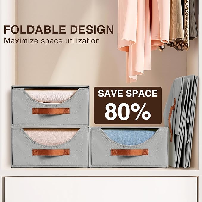 Homsorout Stackable Storage Drawers - Large Collapsible Storage Bins with Drawers, 6 Pack Closet Shelf Organizer Basket, Fabr