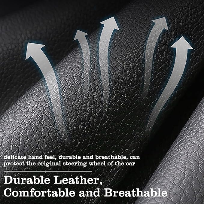 Car Leather Steering Wheel Cover - Panapi Material, Universal 14.5-15 Inch Leather Anti-Slip Breathable Auto Steering Wheel C