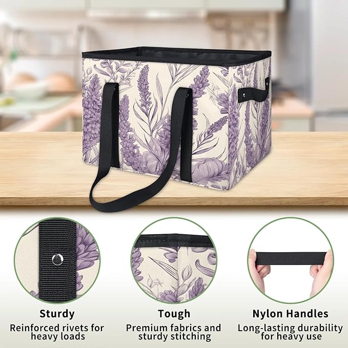 Reusable Grocery Bags Heavy Duty Shopping Bags Foldable Large Tote Bags with Long Handles & Hard Bottom