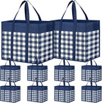 WOWBOX Reusable Grocery Bags,10-Pack, Foldable Reusable Shopping Tote Bags bulk with Reinforced Handles,Large Storage Bags with Water Resistant Coating for Groceries,Multipurpose,Blue-White