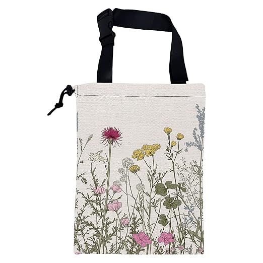 Car Garbage Bag Vintage Botanical Wildflowers Drawstring Car Trash Bag Hanging for Back Seat with Adjustable Buckle Canvas Vehicle Trash Can Easy-to-Install