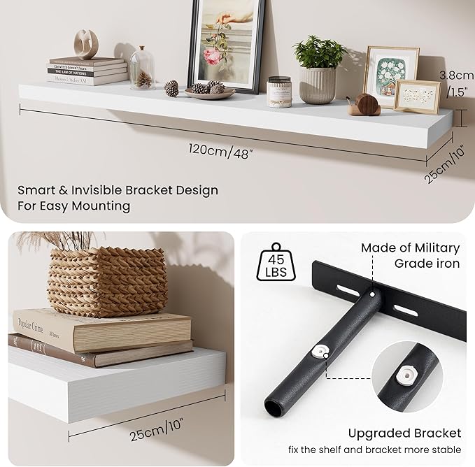 Fun Memories 55 Inch Fireplace Mantel Shelf, 10 Inch Deep Shelves for Display & Wall Storage, Rustic Wood Wall Shelf, Extra L