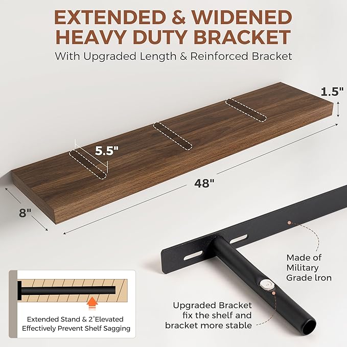 Dreamland 48 Inch Floating Shelves for Wall,8 Inch Deep Floating Shelves,48" W x 8" D Wall Shelves for Bedroom,Living Room,Ki