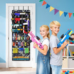 Over The Door Organizer for Toy Guns, Toy Storage, Toys Organizer with Pockets, Hook&Loop Straps for Foam Blasters, Darts, Go