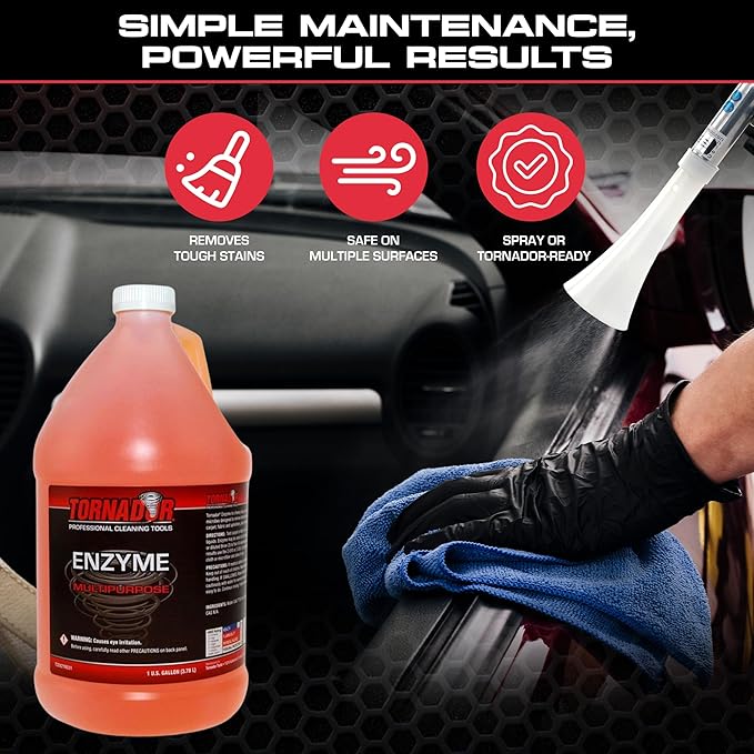Tornador TC-Enzyme Multi-Purpose Cleaner – 1 Gallon | Enzyme Interior Cleaner for Carpet, Upholstery, Car Detailing Car Clean