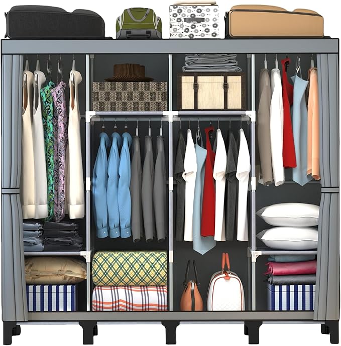 Non-Woven Wardrobe, No Tools Required, Large Capacity, Easy Assembly, Movable, Storage Rack, Waterproof, Dustproof, Stain Res