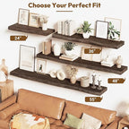 Vivelove Live Edge Floating Shelves 24 inch, Solid Elm Wood Wall Display Shelf with Invisible Bracket for Living Room Bedroom