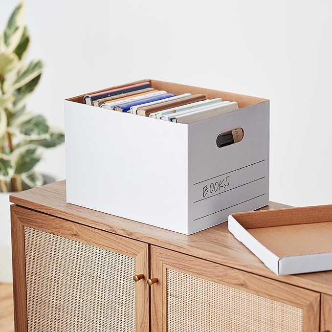 Amazon Basics Medium Duty Storage/Filing Boxes with Lid and Handles, Legal/Letter Size, 12-Pack, White, 16.2" L x 12.5" W x 1