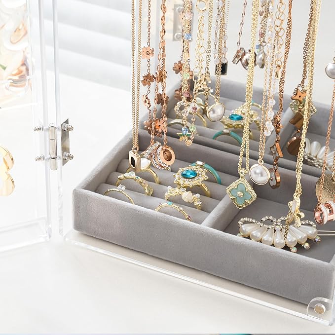 Lolalet Earring Holder Organizer, Acrylic Jewelry Organizer Rotating Clear Earrings Display Box, Dust-proof Jewelry Storage C