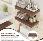 Deep Floating Shelves | 24 Inch Walnut Floating Shelves Set of 2 | 12 Inch Deep Rustic Wood Shelves for Wall | 24" W x 12" D 