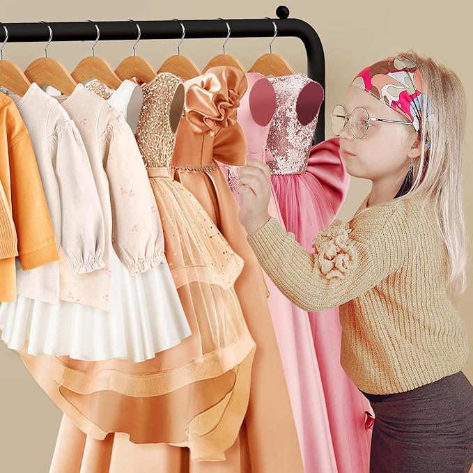 mirolam Kids Clothing Rack - Small Garment Rack - Small Kids Costume Wardrobe Rack with 2 Fabric Floors Storage Shelf - Mini 