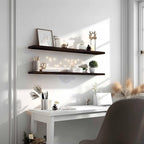 PHPH 48 Inch Wood Floating Shelves for Wall, Wooden Wall Shelves for Bedroom, Set of 4 Brown