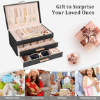 Dajasan Jewelry Box Organizer, 3-Tier Jewelry Storage with 2 Drawers, Large Jewelry Boxes for Women, PU Leather Surface with 