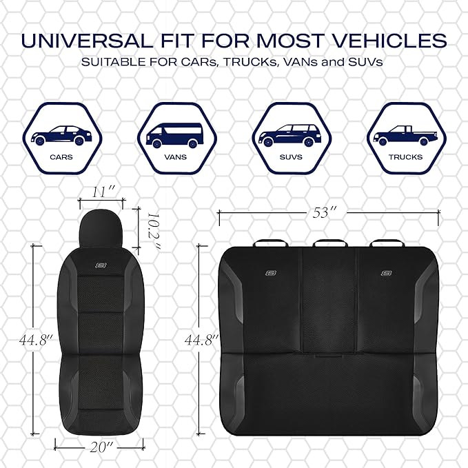 Skechers Memory Foam Car Seat Covers, Air Cool Mesh Thick Seat Covers, Airbag Compatible Car Seat Cover, Automotive Comfort P