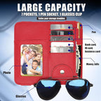 Visor Organizer, Red Sunglass Holder For Car, Sunvisor Organizers with Multiple Pockets and Picture Frame, Essential Car Interior Accessories for Women and Men
