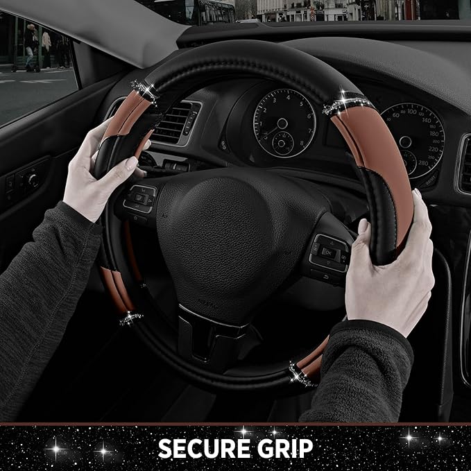Road Comforts Leather Steering Wheel Cover - Made with PVC Leather - Anti-Slip Steering Wheel Cover Universal Fit Most 14 1/2