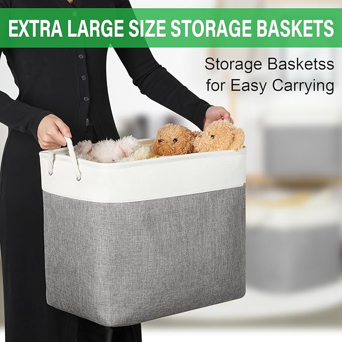 Bidtakay Extra Large Storage Baskets for Organizing 17x12x15.1 inch 3-Pack Fabric Closet Organizers Storage Bins with Handles