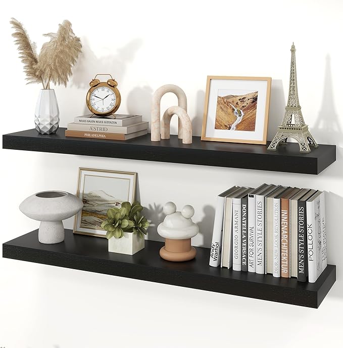 Floating Shelves for Wall, 9.3" Deep Wall Mounted Wood Shelves for Bathroom, Bedroom, Living Room, Kitchen, Hanging Shelf for