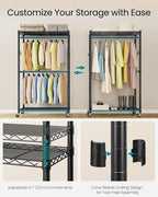 SONGMICS Heavy-Duty Rolling Clothes Rack, Garment Rack, Portable Closet on Wheels, with Adjustable Mesh Shelves and Hanging R