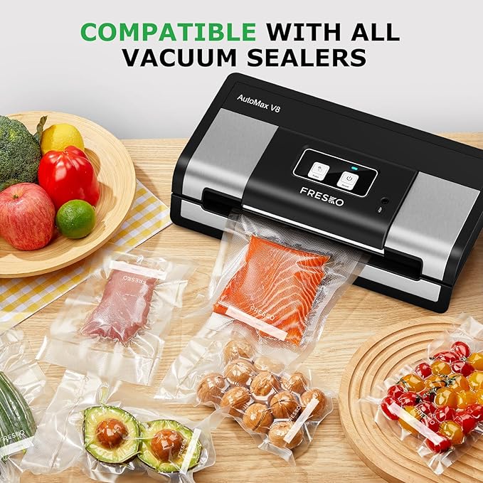 FRESKO 8"x12" Food Vacuum Sealer Bags, 120Pcs PreCut Bags for Food Vacuum Storage, Vacuum Seal Food Sealer Bags with BPA Free
