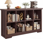 Aheaplus Wooden 8-Cube Storage Organizer with Charging Ports, Modern Cube Bookcase with Base, 3-Tier Floor Standing Open Cubb