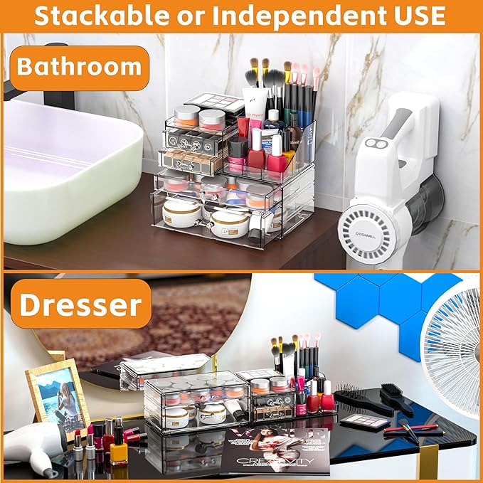 Small Make up Organizers and Storage with 4 Drawers,Clear Skincare Organizers,Cosmetic Storage for Dresser Top Organizer,Bath