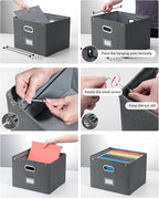 Oterri File Organizer Box with Lid,Large Hanging Filing Box with Mesh Pocket, Document Organizer for Letter Files, Portable S