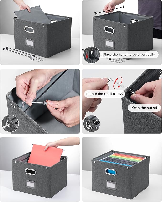 Oterri File Organizer Box with Lid,Large Hanging Filing Box with Mesh Pocket, Document Organizer for Letter Files, Portable S