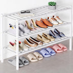 Smiry Bamboo Shoe Rack for Closet, 3 Tier Long Wooden Stackable Shoe Organizer, Free Standing Shoes Storage Shelf for Entrywa