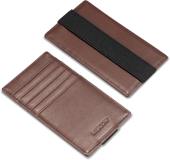 HISCOW Car Sun Visor Card Holder with Elastic Band Fastener - Italian Calfskin (Brown)