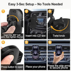 Shock-Resistant CD Slot Phone Holder for Car, CD Player Phone Mount with Adjustable Clamp, 360° Rotation, Non-Slip, Single-Button Release, Heat-Resistant, Universally Compatible with iPhone & Samsung