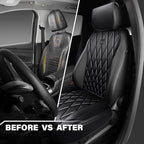 CAR PASS Luxury Napa Leather Front Car Seat Covers, Sideless Car Seat Protectors with Storage Pocket, Non-Slip Automotive Sea