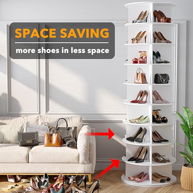 SpaceAid 9 Tier Rotating Shoe Rack Tower, Spinning Shoe Display Lazy Susan, Revolving 360 Shoe Rack Storage Round Carousel, V