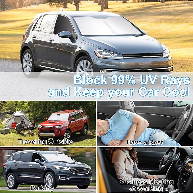 3PCS Car Window Shades Front Windshield Sun Shade Foldable Window Shade Custom Fit for 2013-2019 Volkswagen Golf Accessories Car Shades for Front Windows Anti-UV Rays Block Heat