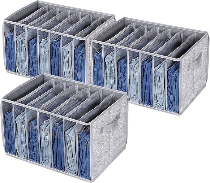 Zilink Upgraded Wardrobe Clothes Organizer with Support Board Clear Pants Organizer for Closet with 7 Grids Storage Bin with 
