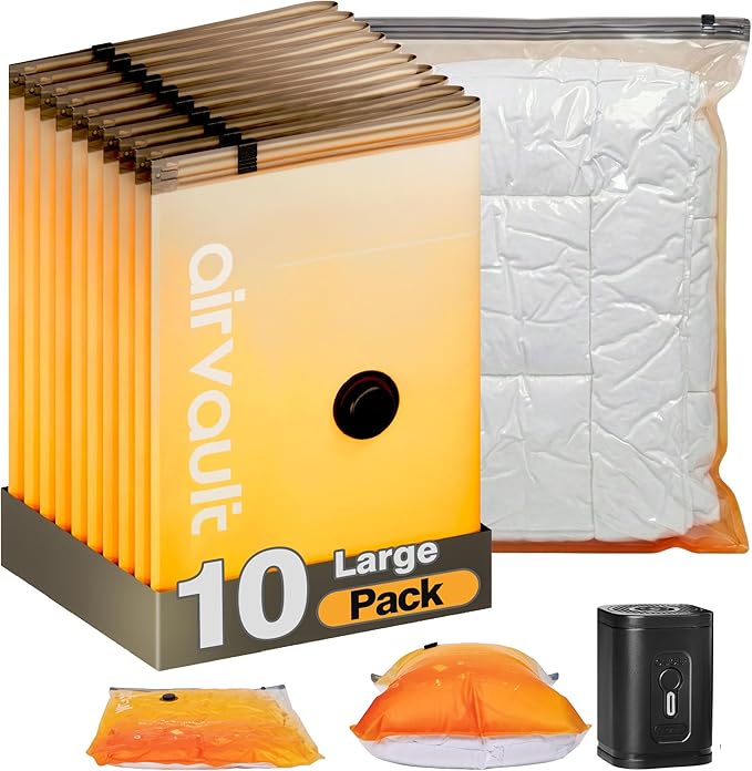 AirVault Vacuum Storage Bags for Travel & Home - Space Saver Compression Packing Bags Set for Clothes, Blankets & Seasonal St