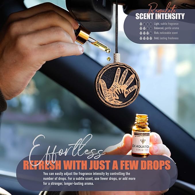 Handmade Wood Car Air Freshener — Father’s Hands Designed Refillable Essential Oil Diffuser — Long Lasting diAquatoria Fragra